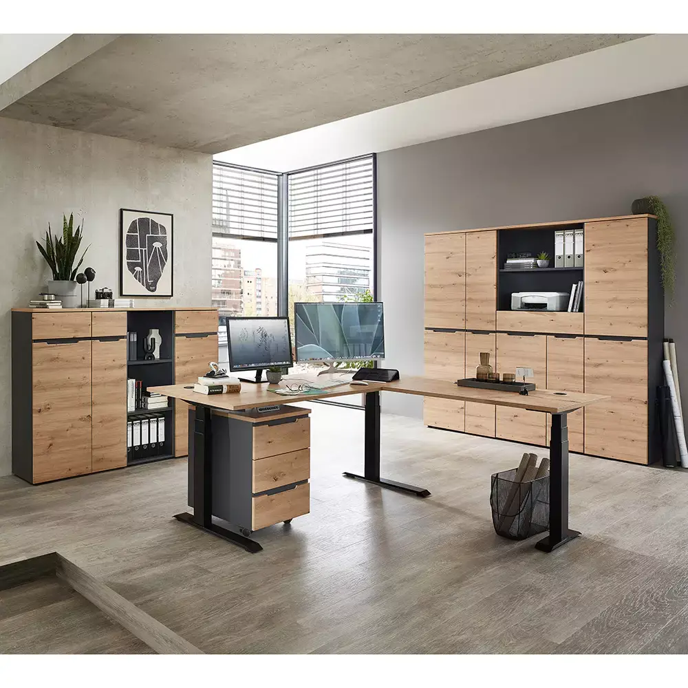 Lomadox Aktenschrank 1-türig, 45cm breit, graphit mit Eiche, MANRESA-36 Neueste Stile