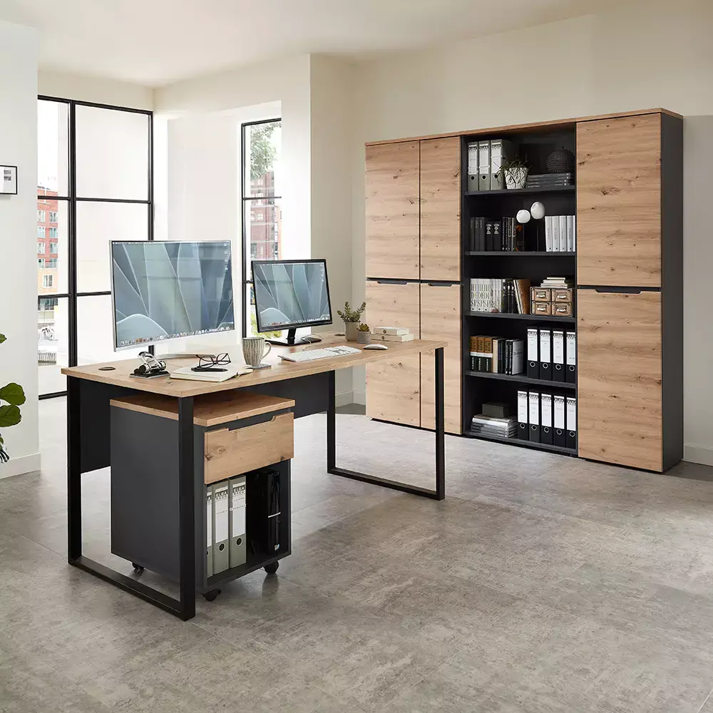 Lomadox Aktenschrank 1-türig, 45cm breit, graphit mit Eiche, MANRESA-36 Neueste Stile