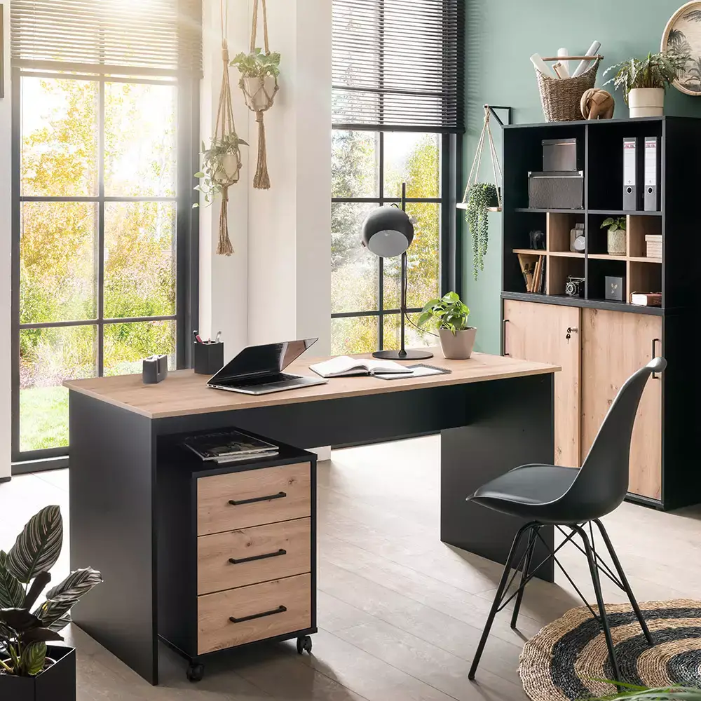 Lomadox Aktenschrank 100cm, schwarz matt mit Eiche, ALNWICK-80 Letzter Tag