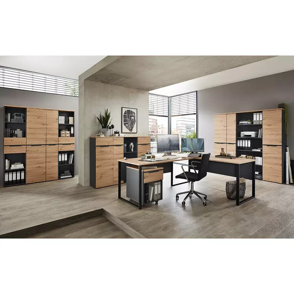 Lomadox Aktenschrank 2-türig, 75cm breit, graphit mit Eiche, MANRESA-36 Bis zu 50% Rabatt
