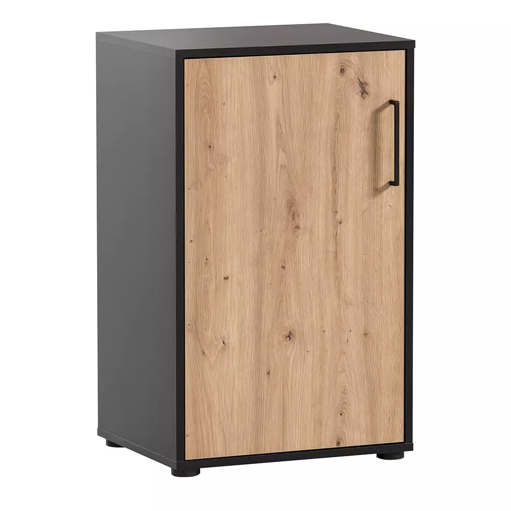 Lomadox Aktenschrank 51cm, schwarz matt mit Eiche, ALNWICK-80