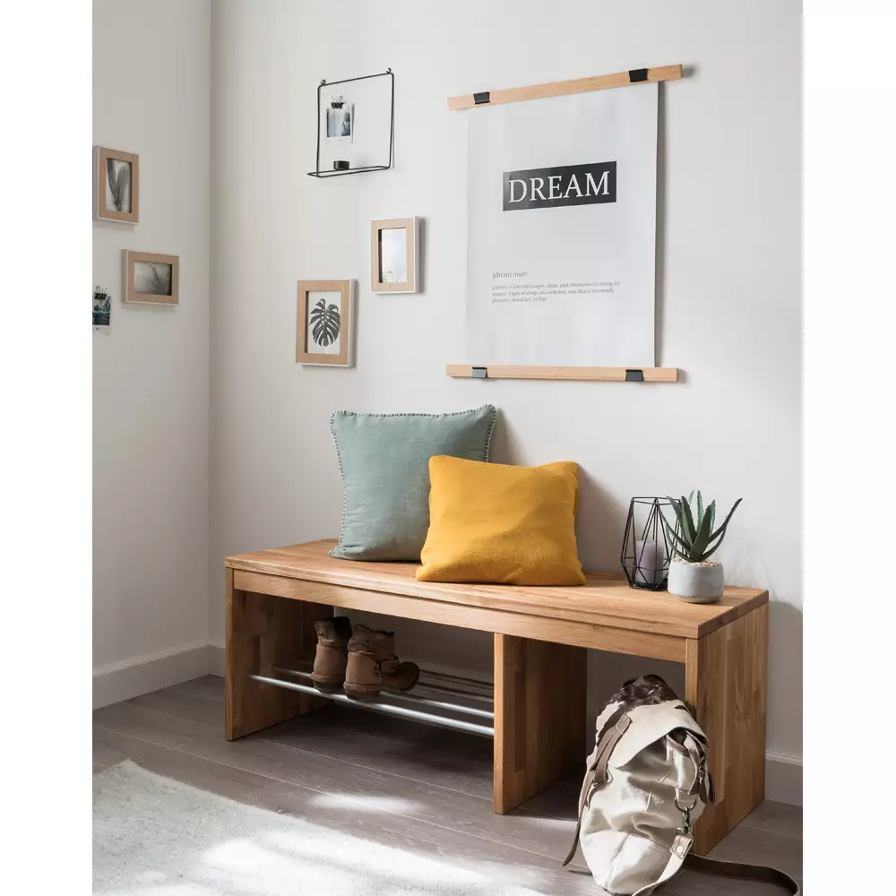 Lomadox Flurbank Massivholz 120 cm Schubkasten Schuhablage Eiche massiv CUENCA-137 Begrenzt auf 3 Tage