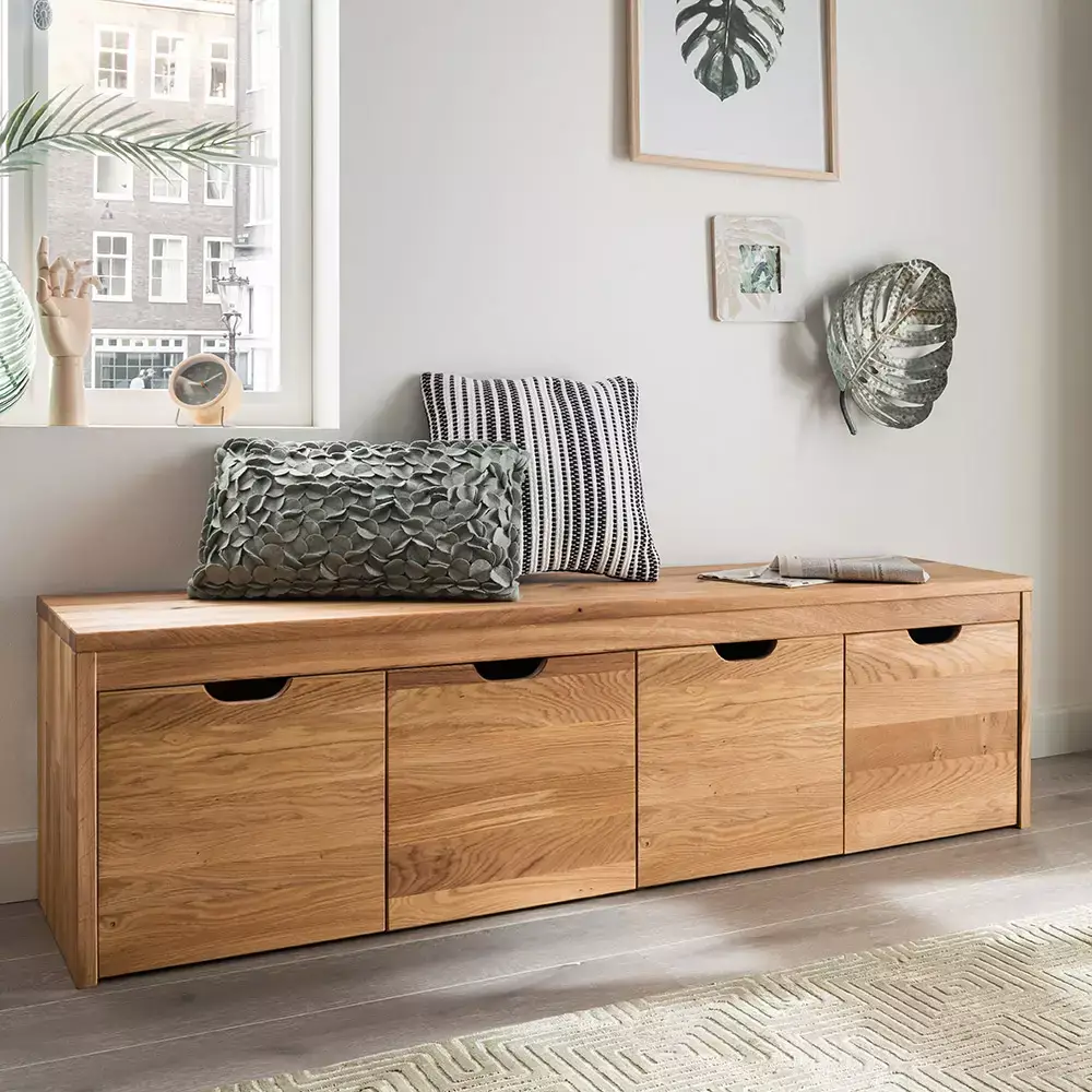 Lomadox Flurbank Massivholz 4 Schubkästen Eiche massiv CUENCA-137