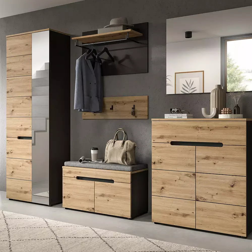 Lomadox Flurbank modern in Eiche mit grau CORTONA-158 Im Verkauf