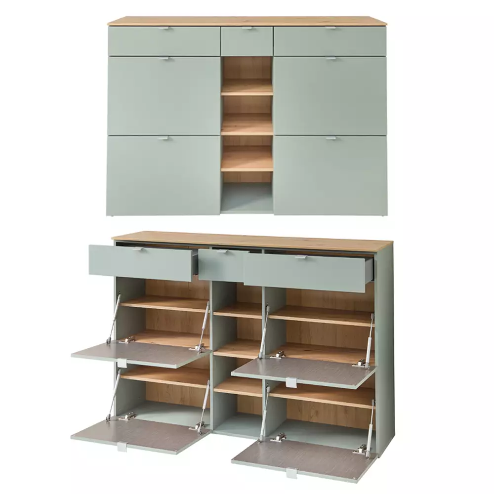 Lomadox Flurgarderobe 4-teilig grün matt mit Eiche BLISS-36 zollfrei