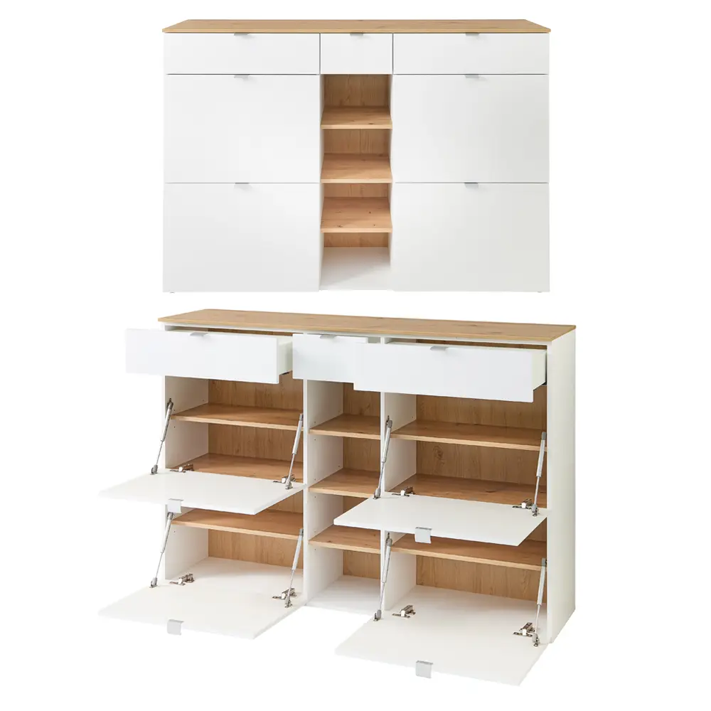 Lomadox Flurgarderobe 4-teilig mit Flurschrank weiß matt mit Eiche BLISS-36 50% Rabatt für begrenzte Zeit