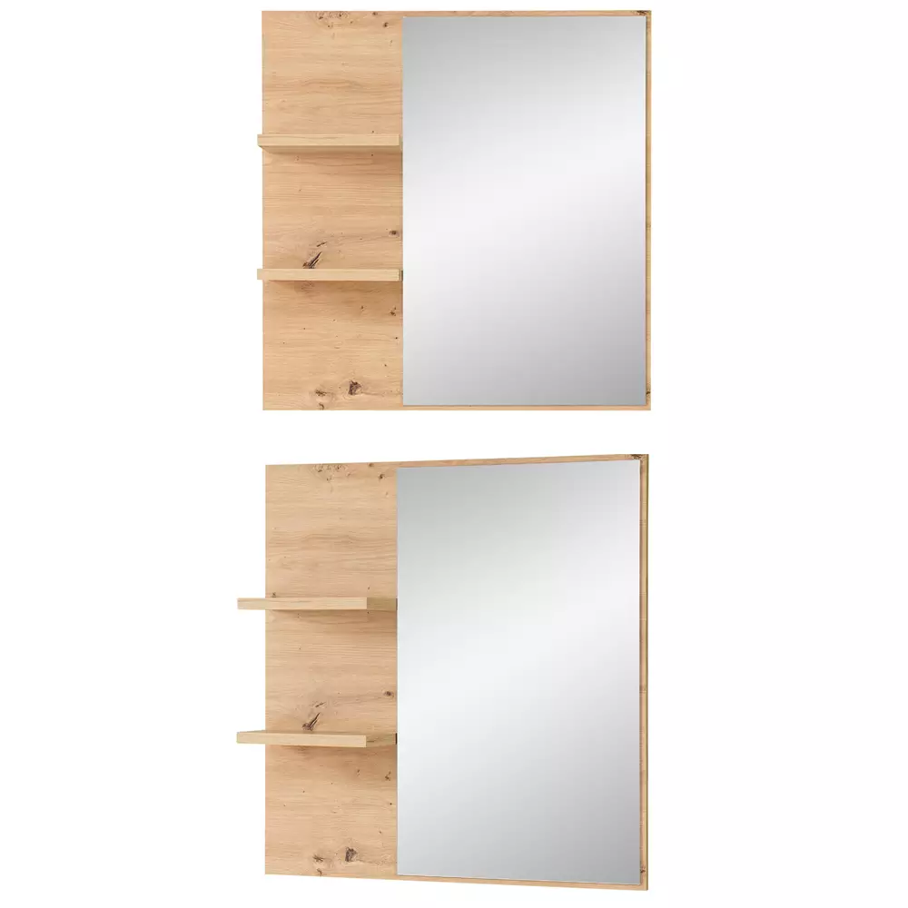 Lomadox Flurkommode und Garderobenspiegel weiß matt mit Eiche BLISS-36 Outlet