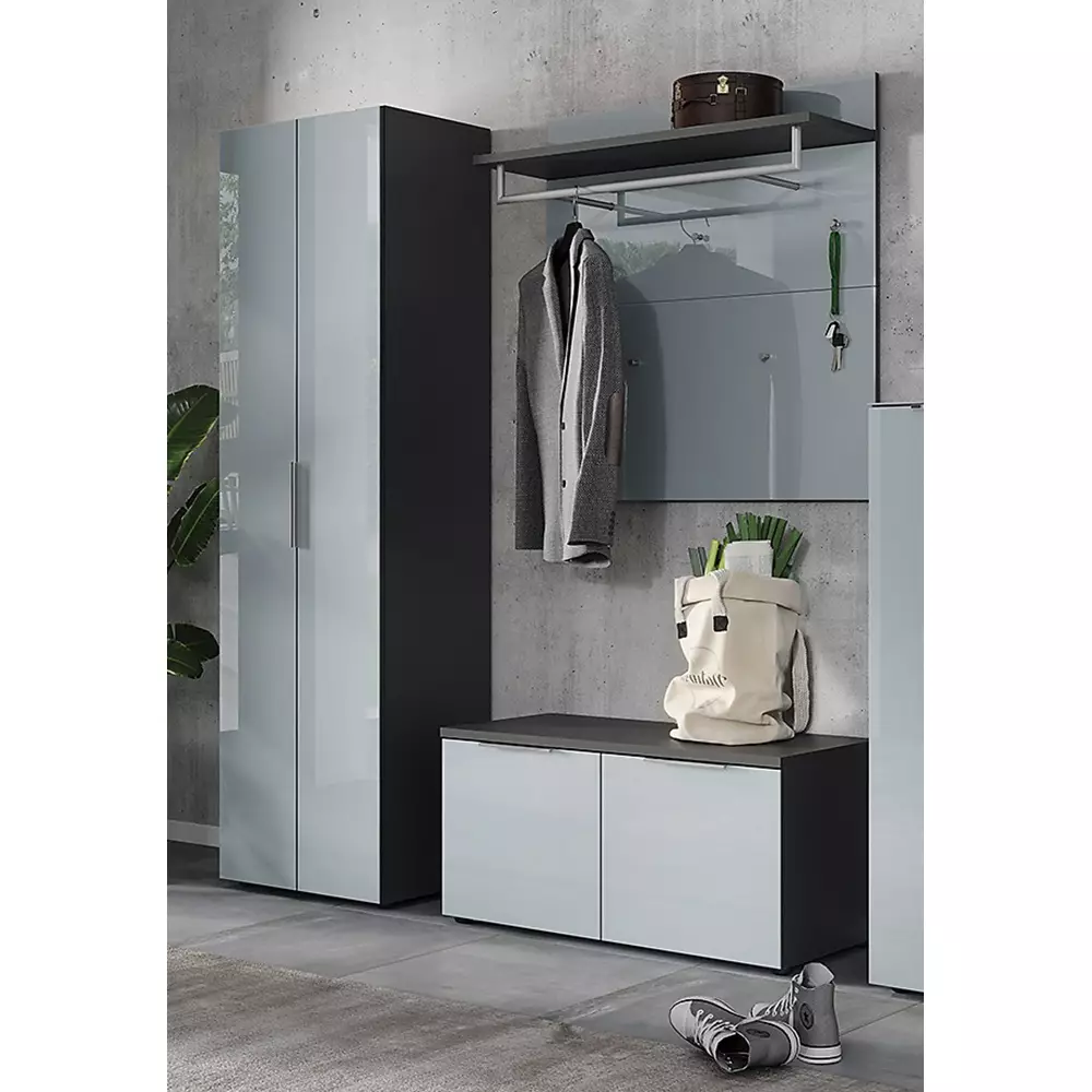 Lomadox Flurmöbel Set 3-teilig graphit mit Glasfronten grau GENEVA-01