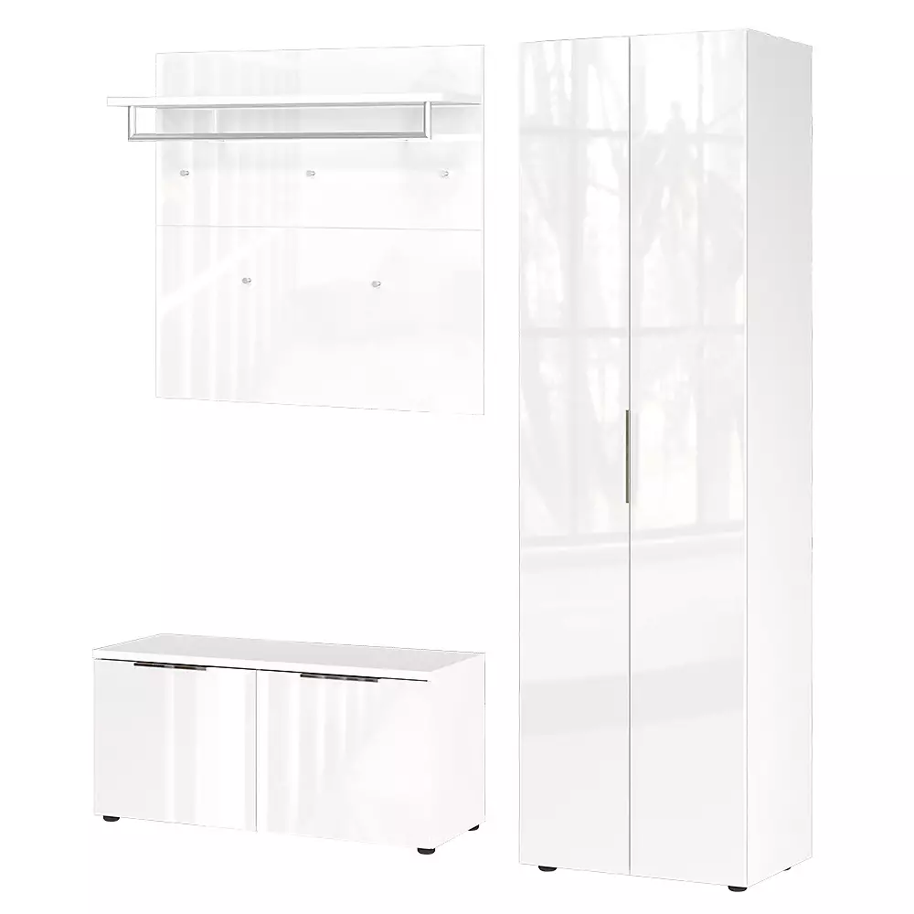 Lomadox Flurmöbel Set 3-teilig weiß mit Glasfronten GENEVA-01