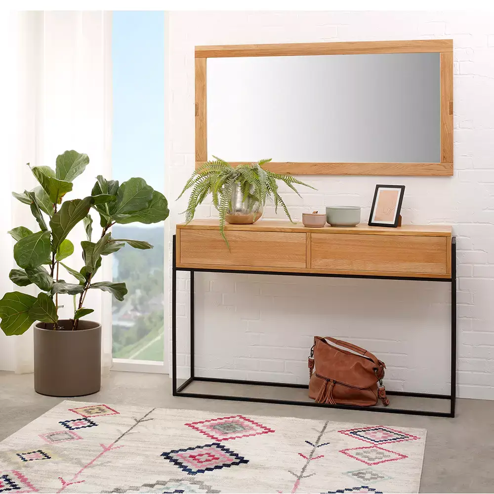 Lomadox Flurmöbel Set Sideboard und Spiegel Eiche massiv geölt KENTON-69, 2-teilig