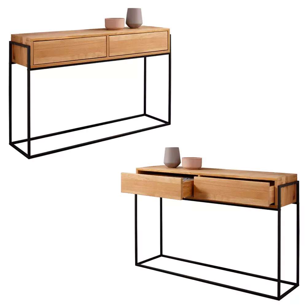 Lomadox Flurmöbel Set Sideboard und Spiegel Eiche massiv geölt KENTON-69, 2-teilig Blitzverkäufe