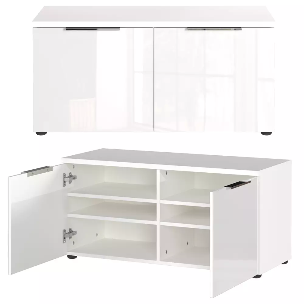 Lomadox Flurmöbel Set weiß mit Glasfronten 3-teilig inkl. Sitzpolster GENEVA-01 Fabrik Onlineshop