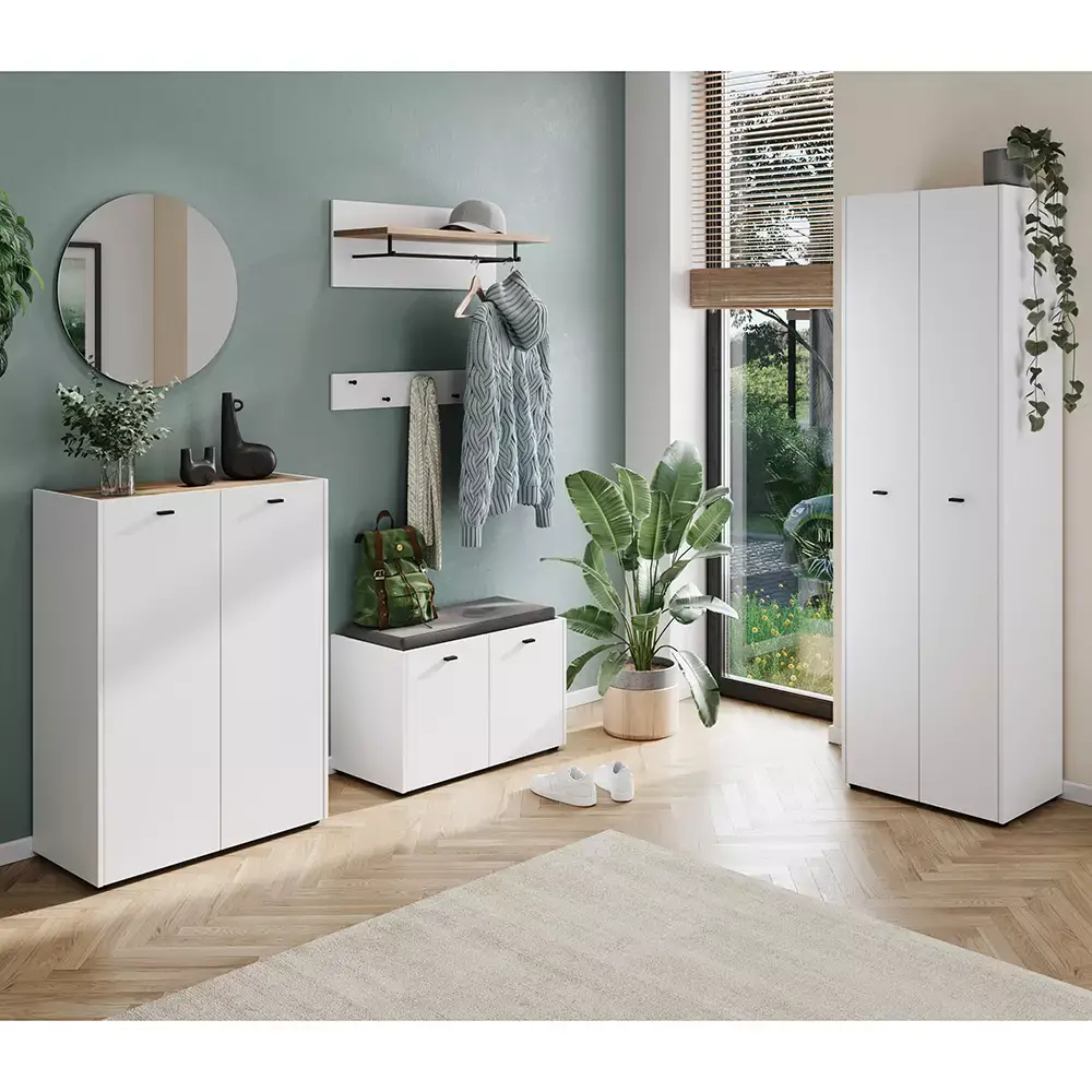 Lomadox Flurschrank 2-türig, weiß mit Eiche, LASARI-01 Günstig kaufen