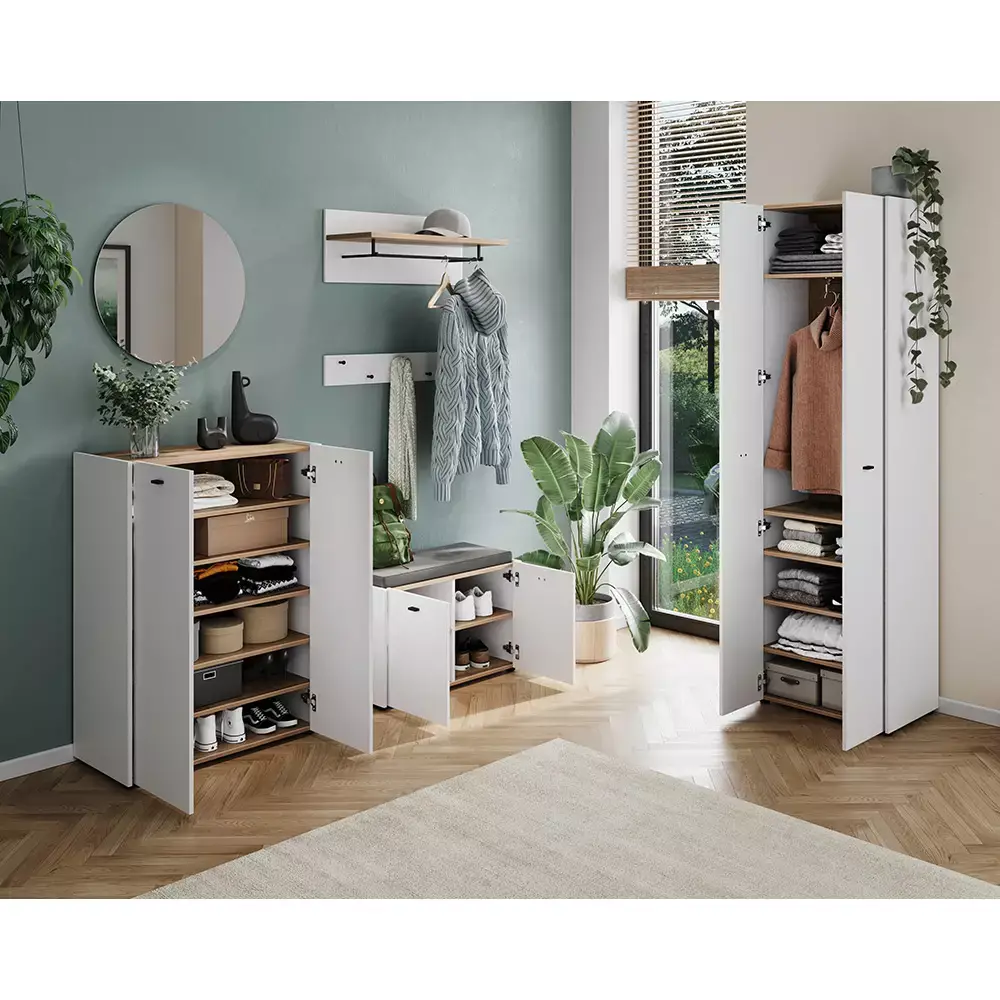 Lomadox Flurschrank 2-türig, weiß mit Eiche, LASARI-01 Günstig kaufen