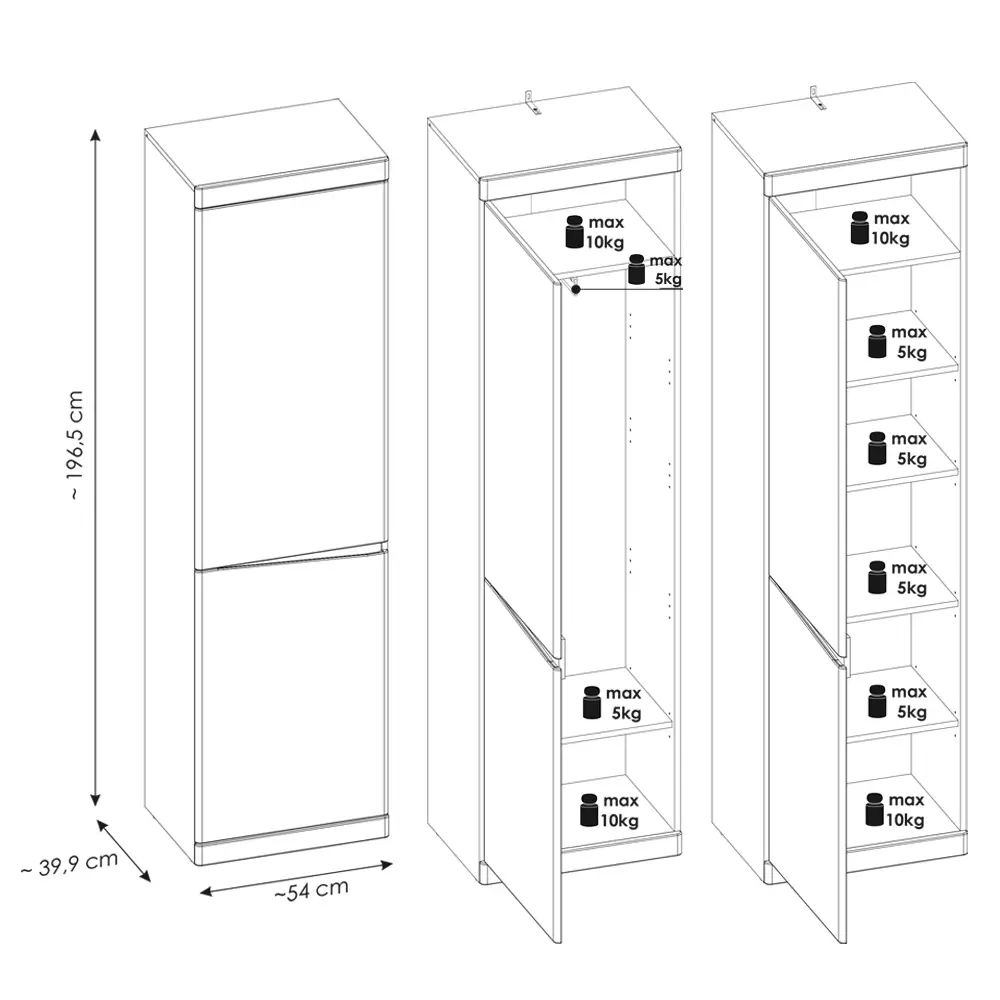 Lomadox Flurschrank anthrazit mit Eiche SUNBURY-129 Versandkostenfrei