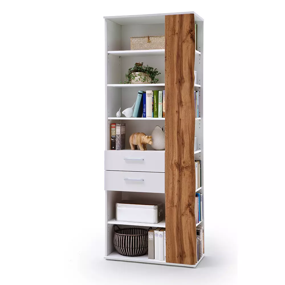 Lomadox Flurschrank Regal, weiß Hochglanz mit Eiche, GUARDA-05