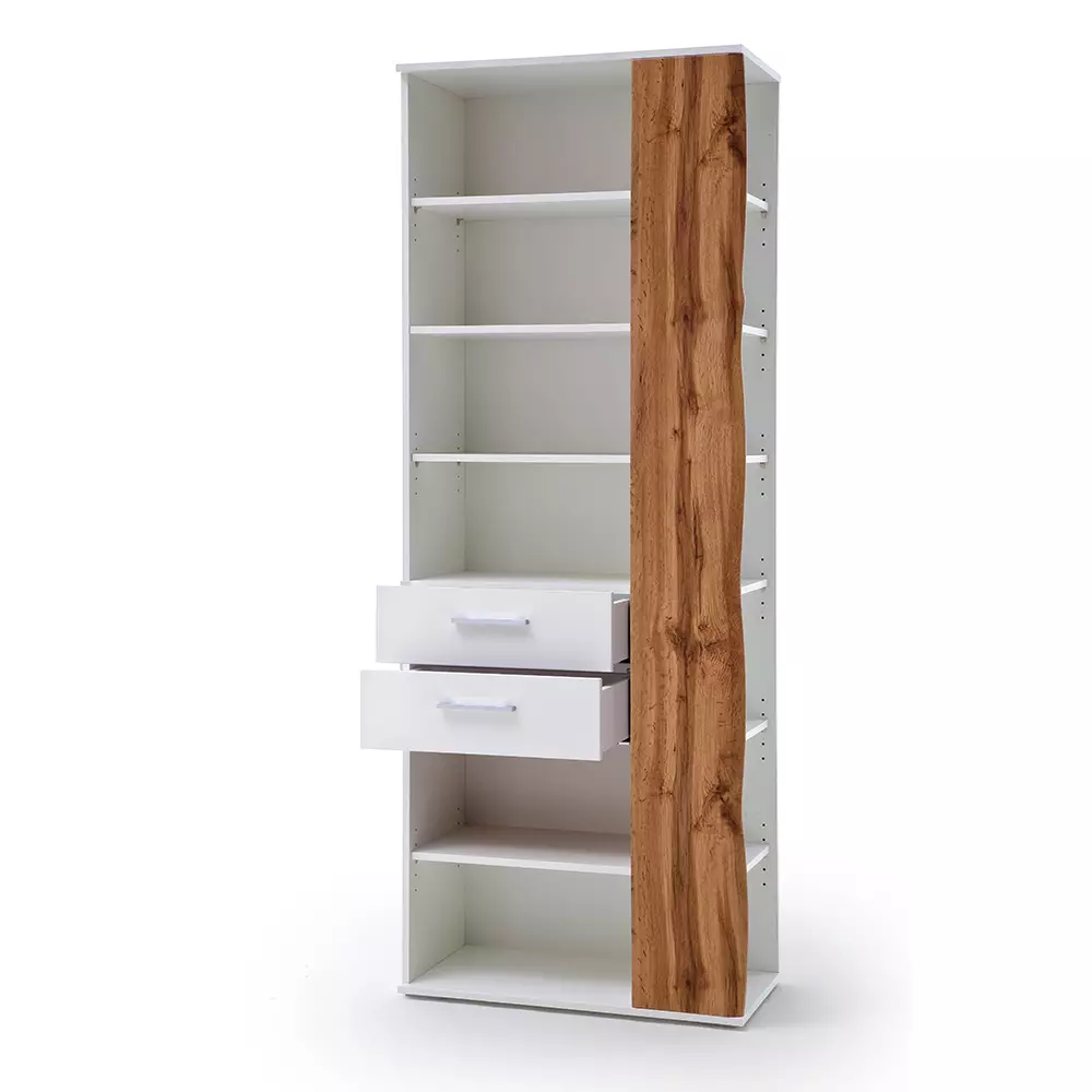 Lomadox Flurschrank Regal, weiß Hochglanz mit Eiche, GUARDA-05 Begrenztes Angebot
