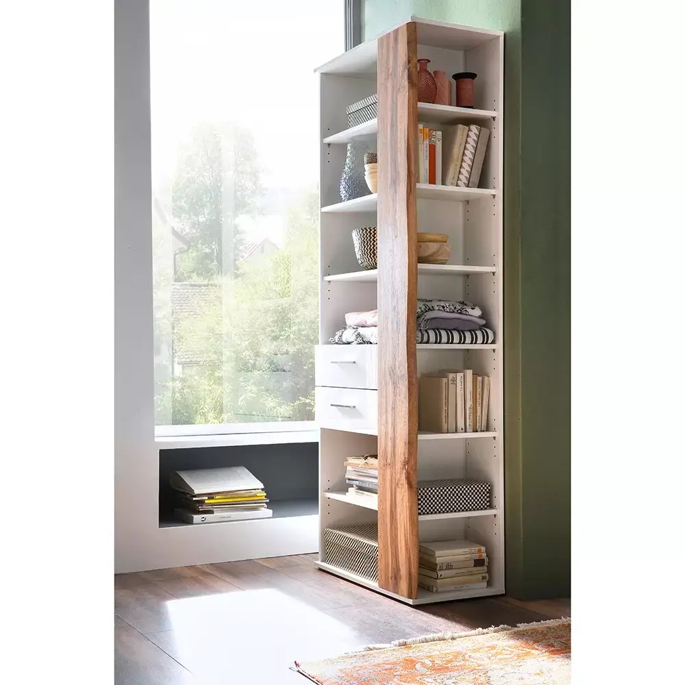 Lomadox Flurschrank Regal, weiß Hochglanz mit Eiche, GUARDA-05 Begrenztes Angebot