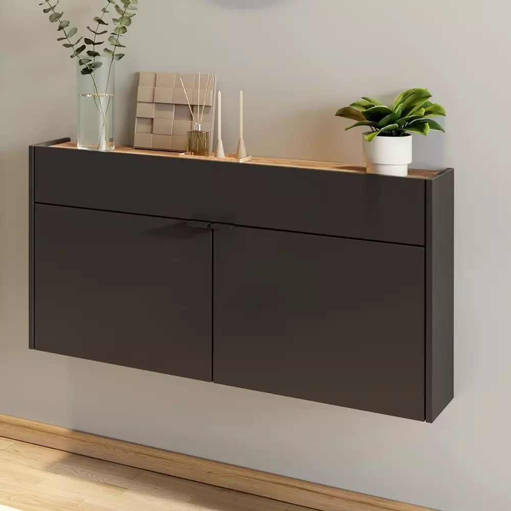 Lomadox Flurschrank Schuhschrank 110cm in grau mit Eiche ABERDEEN-01 ideal für schmale Flure, B/H/T ca. 110/57/22 cm
