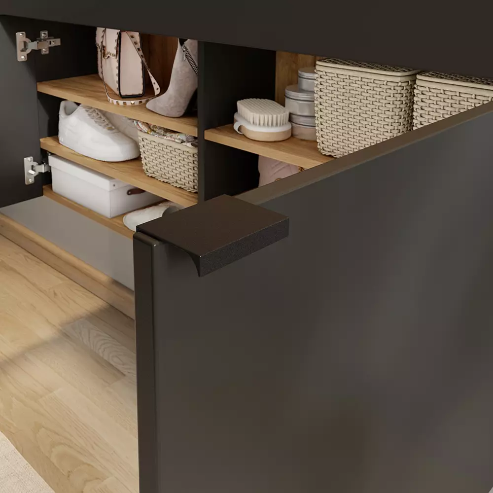 Lomadox Flurschrank Schuhschrank 110cm in grau mit Eiche ABERDEEN-01 ideal für schmale Flure, B/H/T ca. 110/57/22 cm Online Shopping
