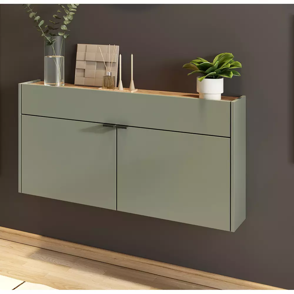 Lomadox Flurschrank Schuhschrank 110cm in grün mit Eiche ABERDEEN-01 ideal für schmale Flure, B/H/T ca. 110/57/22 cm