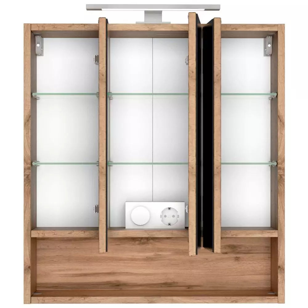 Lomadox Badezimmer Set 4-tlg. mit Beleuchtung und Waschbecken LOUNY-03 in Wotaneiche Nb. mit matt weiß, B/H/T: ca. 110/200/48 cm Cyber Monday