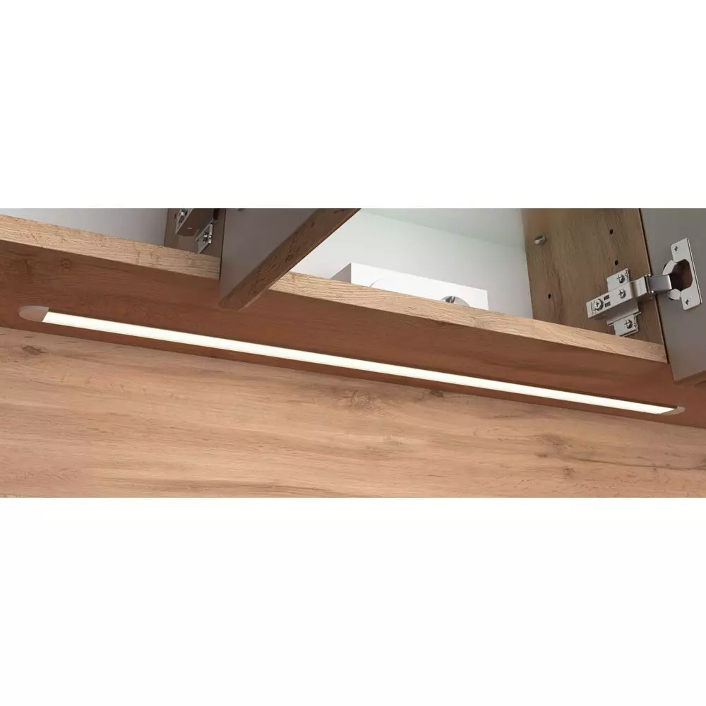 Lomadox Badezimmer Set 4-tlg. mit Beleuchtung und Waschbecken LOUNY-03 in Wotaneiche Nb. mit matt weiß, B/H/T: ca. 110/200/48 cm Cyber Monday