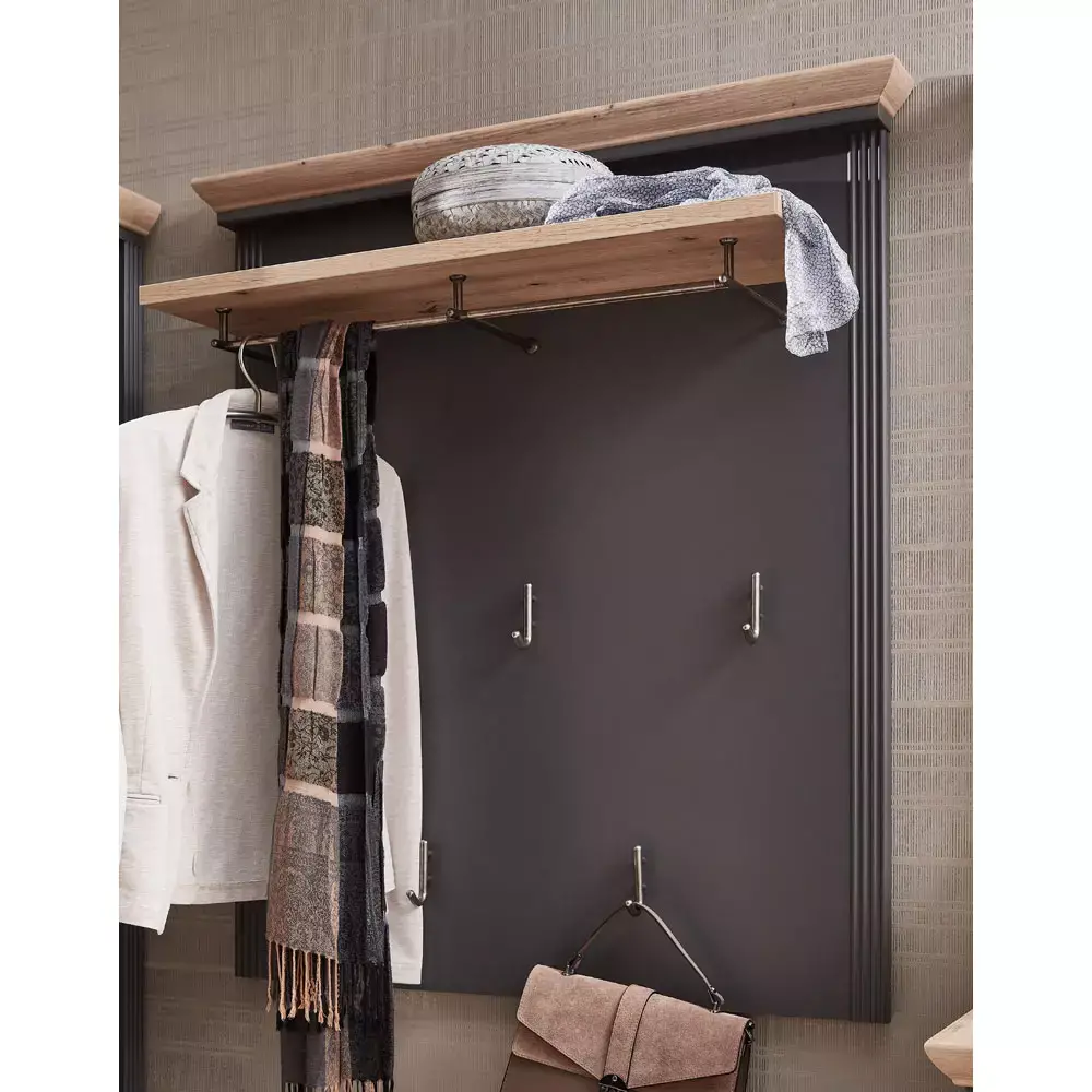 Lomadox Garderoben Komplett Set im Landhausstil JÜLICH-36 in graphit mit Artisan Eiche, B/H/T: ca. 210/204/41 cm Weihnachtsangebot