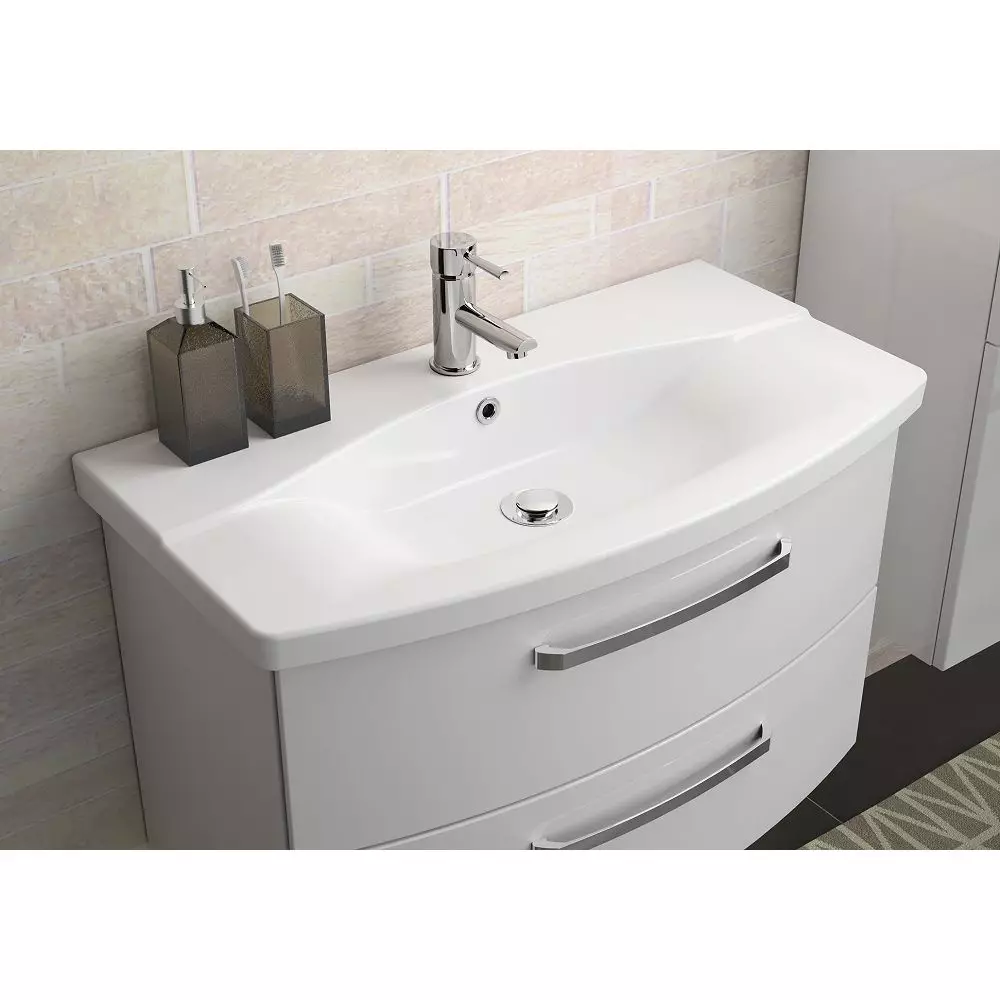 Lomadox Badezimmer Set in Hochglanz weiß FES-4010-60 mit 80cm Keramik Waschtisch, Spiegelschrank inkl. LED & 2 Hochschränke Jubiläumsangebot