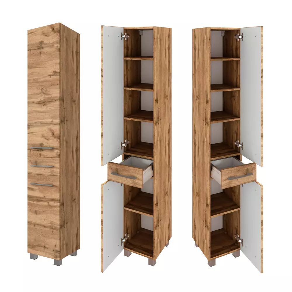 Lomadox Badmöbel Hochschrank LOUNY-03 in Wotaneiche Nb., B/H/T: ca. 30/180/35 cm
