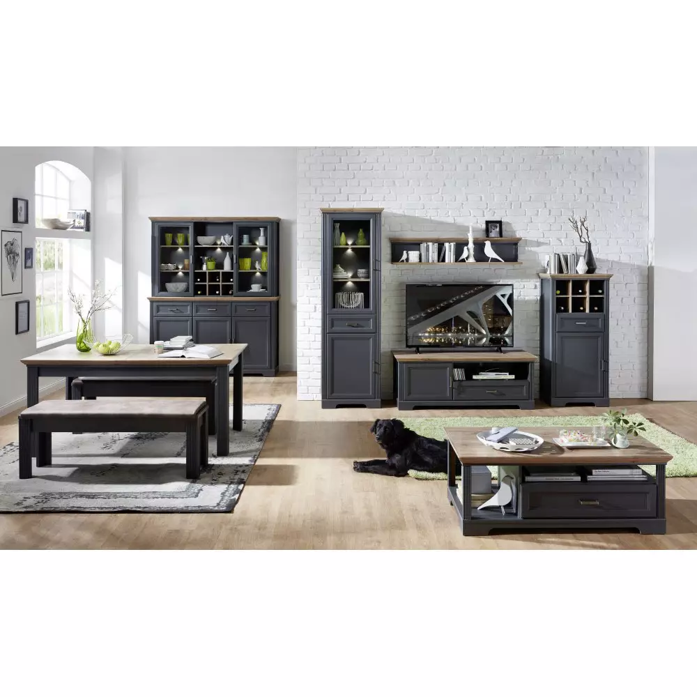 Lomadox Kommode JÜLICH-36 Stauraumelement im Landhaus-Stil in Graphit und Artisan Eiche Nb. B/H/T: 66/136/42 cm Zeitlich begrenztes Angebot