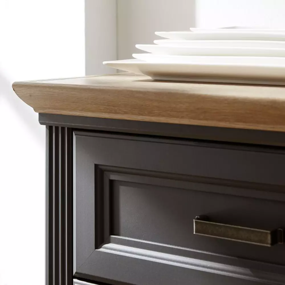 Lomadox Großes Landhaus Highboard JÜLICH-36 im Dekor Graphit und Deckplatte Artisan Eiche Nb. inkl. LED B/H/T: 143/150/42 cm VIP-Rabatte
