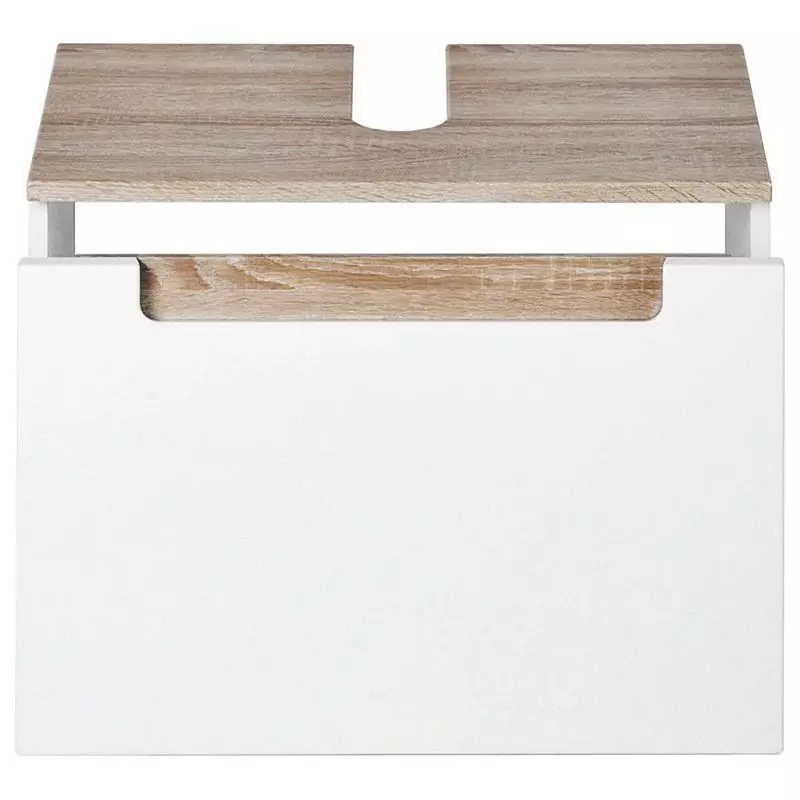 Lomadox Waschbeckenunterschrank MERANO-03 Hochglanz weiß, Eiche Sonoma, B=60cm Tiefpreis