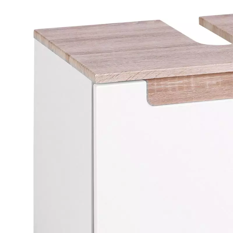 Lomadox Waschbeckenunterschrank MERANO-03 Hochglanz weiß, Eiche Sonoma, B=60cm Tiefpreis