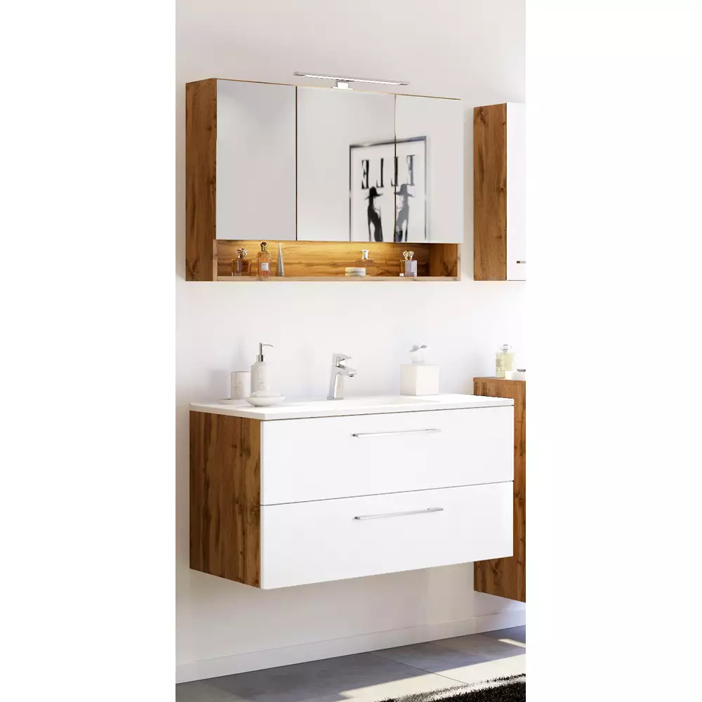 Lomadox Badmöbel Serie LOUNY-03 in Wotaneiche Nb. mit matt weiß - selbst zusammenstellen Bis zu 60% Rabatt