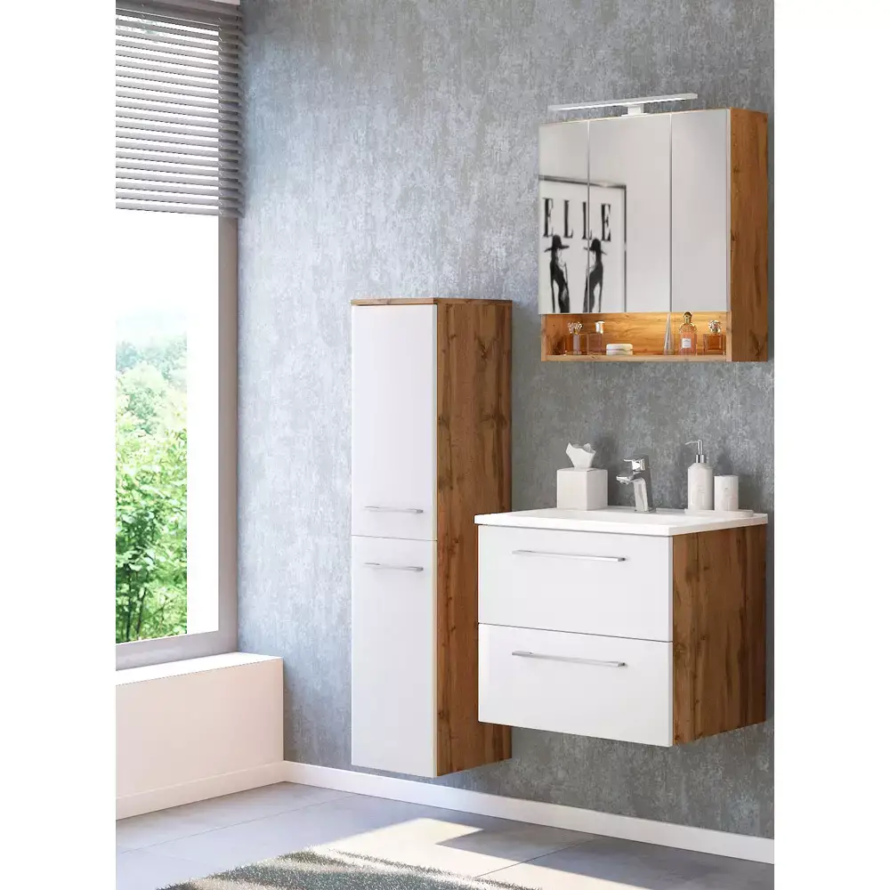 Lomadox Badmöbel Serie LOUNY-03 in Wotaneiche Nb. mit matt weiß - selbst zusammenstellen Bis zu 60% Rabatt