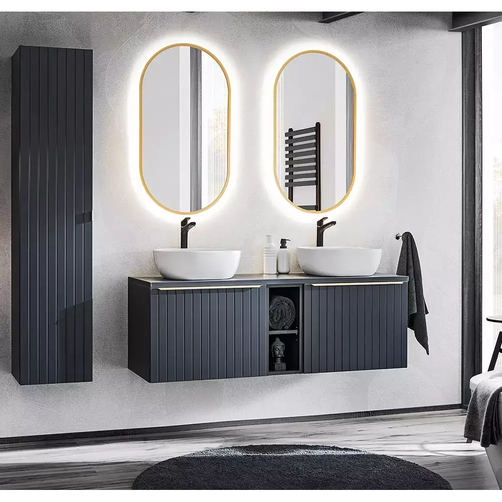 Lomadox Badezimmer Möbel Serie PUEBLA-56-BLUE in Indigo Blau mit goldenen Griffen - selbst zusammenstellen