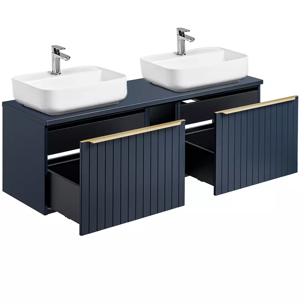 Lomadox Badezimmer Möbel Serie PUEBLA-56-BLUE in Indigo Blau mit goldenen Griffen - selbst zusammenstellen Clearance-Verkauf