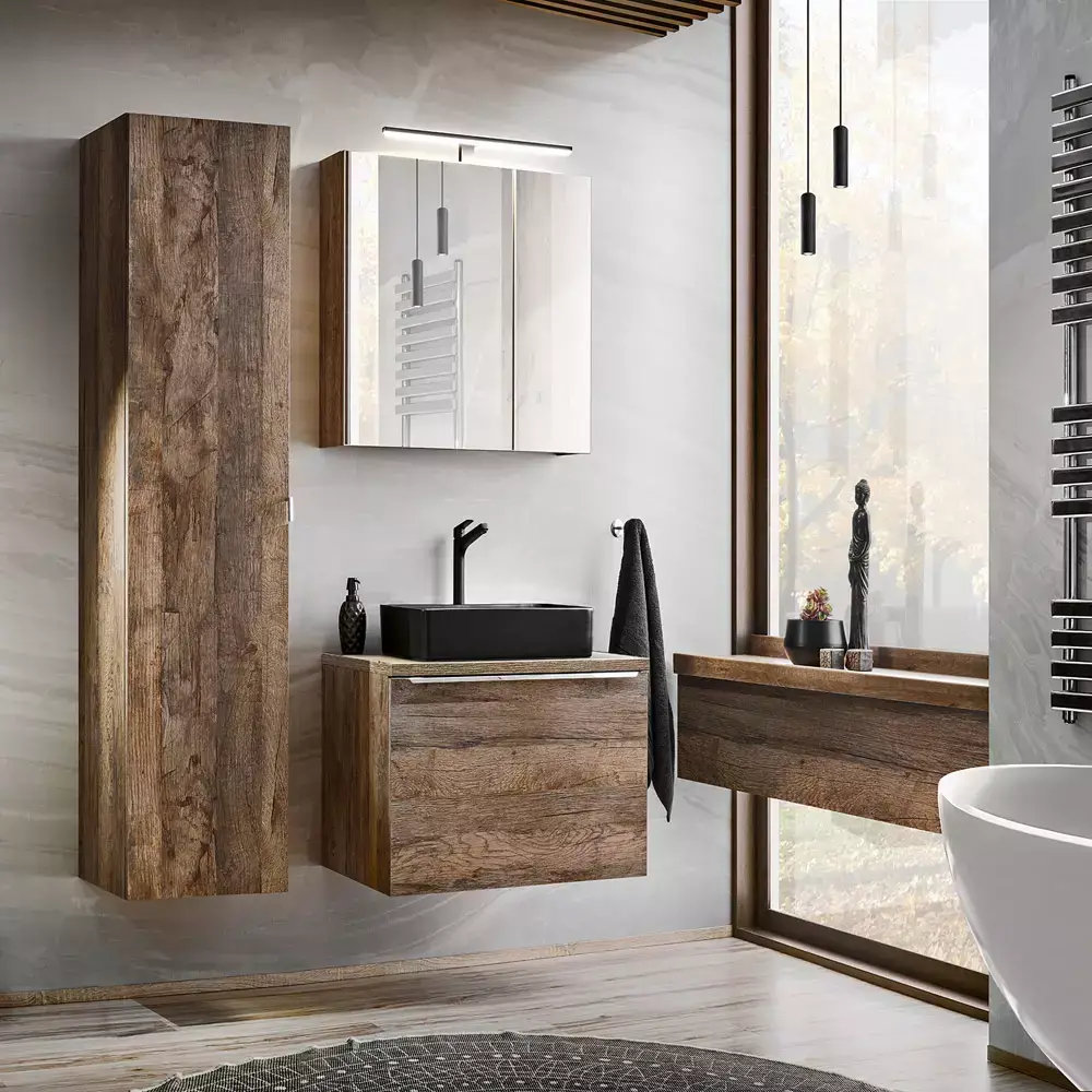 Lomadox Badmöbel Serie PUEBLA-56 in Vintage Oak Eiche - selbst zusammenstellen Kostenloser Versand international