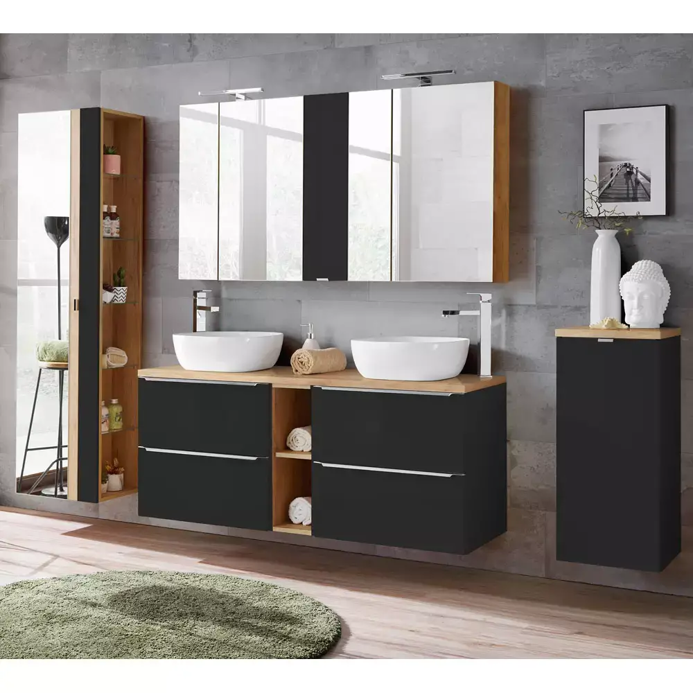 Lomadox Badezimmer-Serie TOSKANA-BLACK-56 in seidenmatt anthrazit- Jetzt selbst zusammenstellen