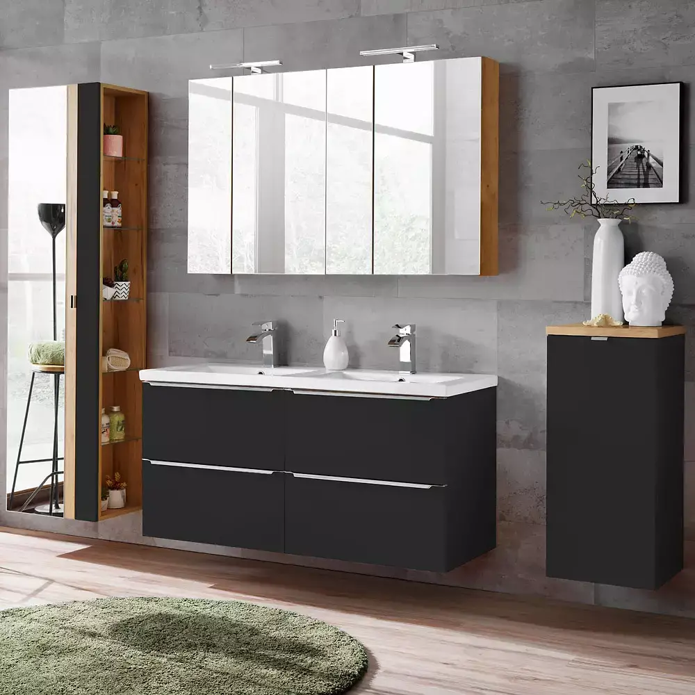 Lomadox Badezimmer-Serie TOSKANA-BLACK-56 in seidenmatt anthrazit- Jetzt selbst zusammenstellen Im Verkauf