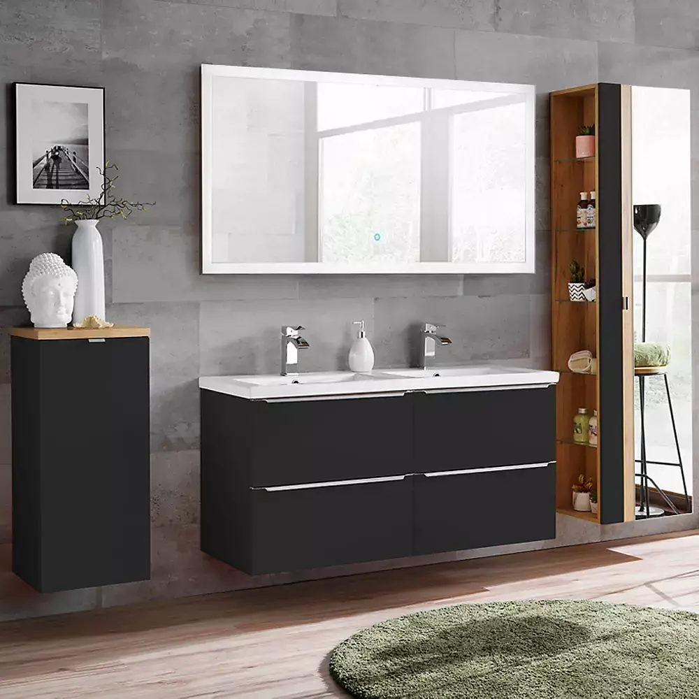 Lomadox Badezimmer-Serie TOSKANA-BLACK-56 in seidenmatt anthrazit- Jetzt selbst zusammenstellen Im Verkauf