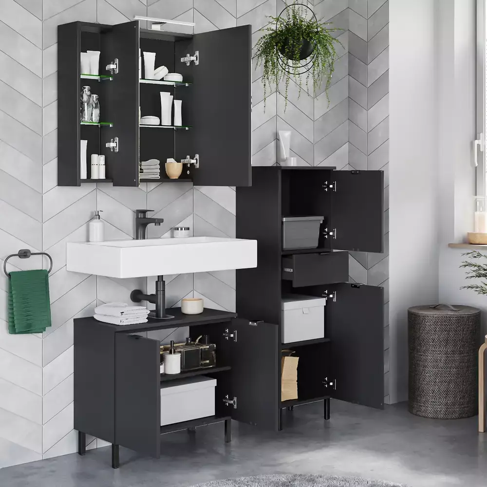 Lomadox Badmöbel Serie ASHTON-01 in graphit - selbst zusammenstellen 50% Rabatt für begrenzte Zeit