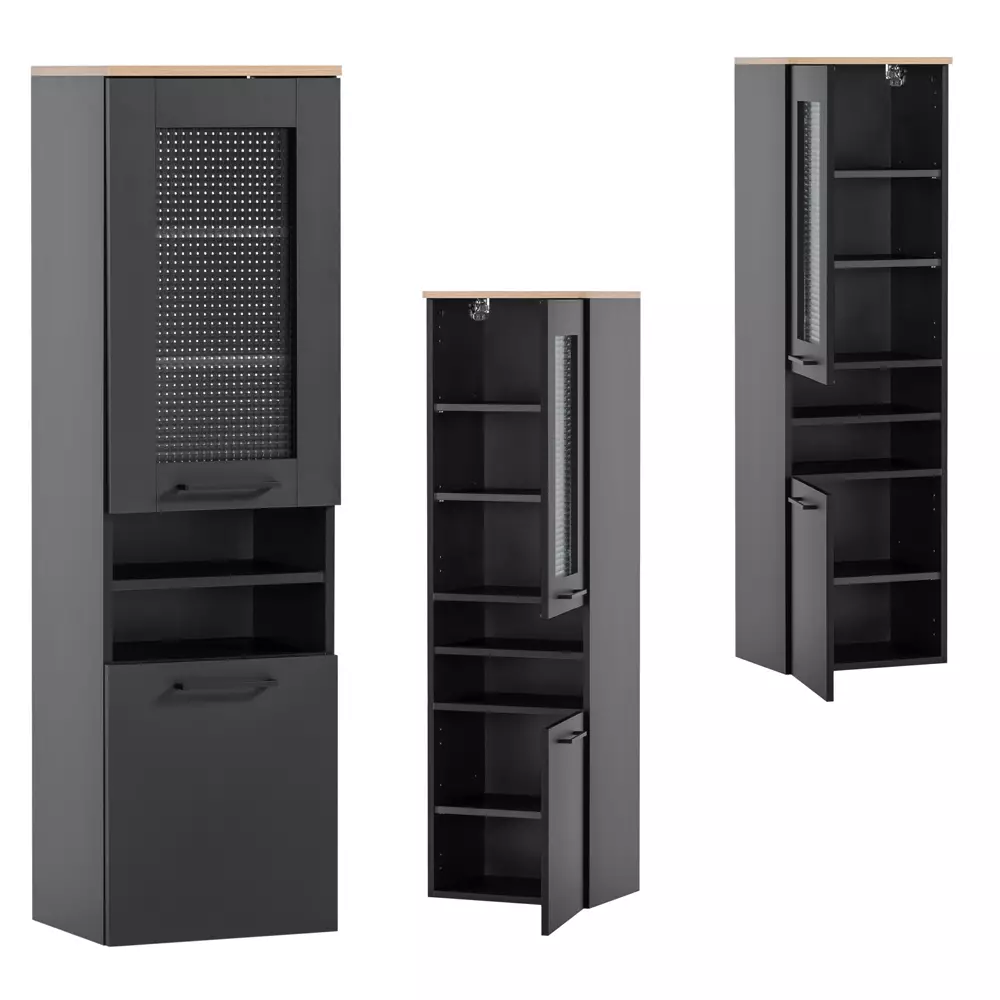 Lomadox Badmöbel Serie MASON-80 in schwarz matt mit Eiche - selbst zusammenstellen Online