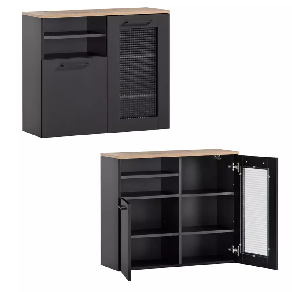 Lomadox Badmöbel Serie MASON-80 in schwarz matt mit Eiche - selbst zusammenstellen Online