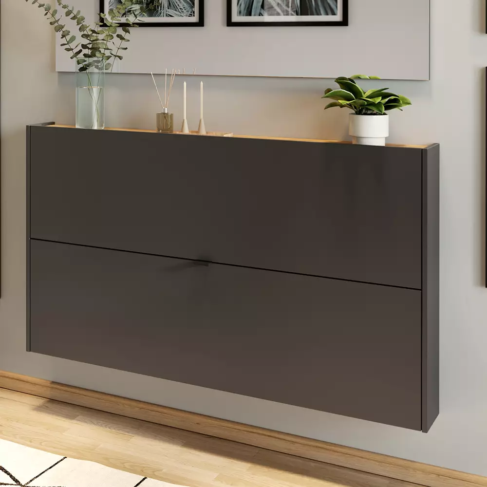 Lomadox Flurschrank Schuhschrank 140cm in grau mit Eiche ABERDEEN-01 ideal für schmale Flure