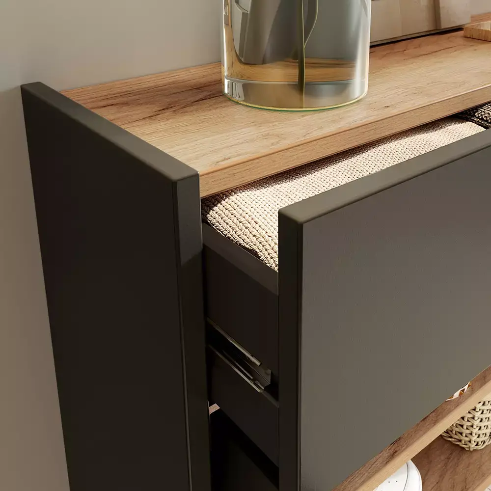 Lomadox Flurschrank Schuhschrank 56cm in grau mit Eiche ABERDEEN-01 ideal für schmale Flure, B/H/T ca. 56/97/22 cm Angebote