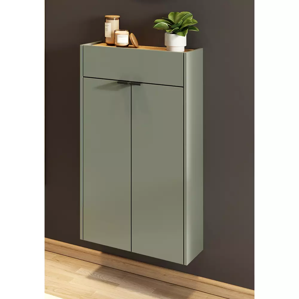 Lomadox Flurschrank Schuhschrank 56cm in grün mit Eiche ABERDEEN-01 ideal für schmale Flure, B/H/T ca. 56/97/22 cm