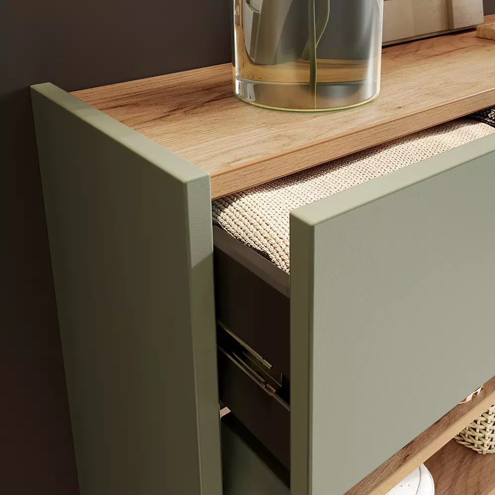 Lomadox Flurschrank Schuhschrank 56cm in grün mit Eiche ABERDEEN-01 ideal für schmale Flure, B/H/T ca. 56/97/22 cm Hotsell