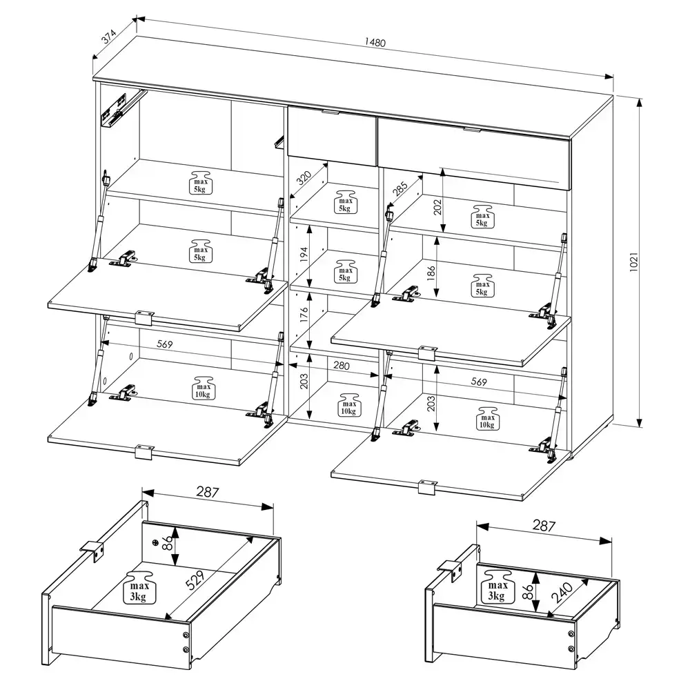 Lomadox Flurschrank und Garderobenspiegel weiß matt mit Eiche BLISS-36 im Angebot